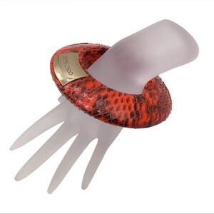 Jimmy Choo Red / Black Chunky Snakeskin Leather Bracelet